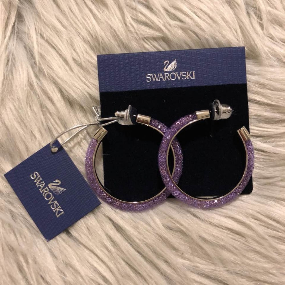 SWAROVSKI STARDUST LILAC HOOP PIERCED EARRING NWT